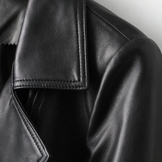 Women's suit collar leather jacket